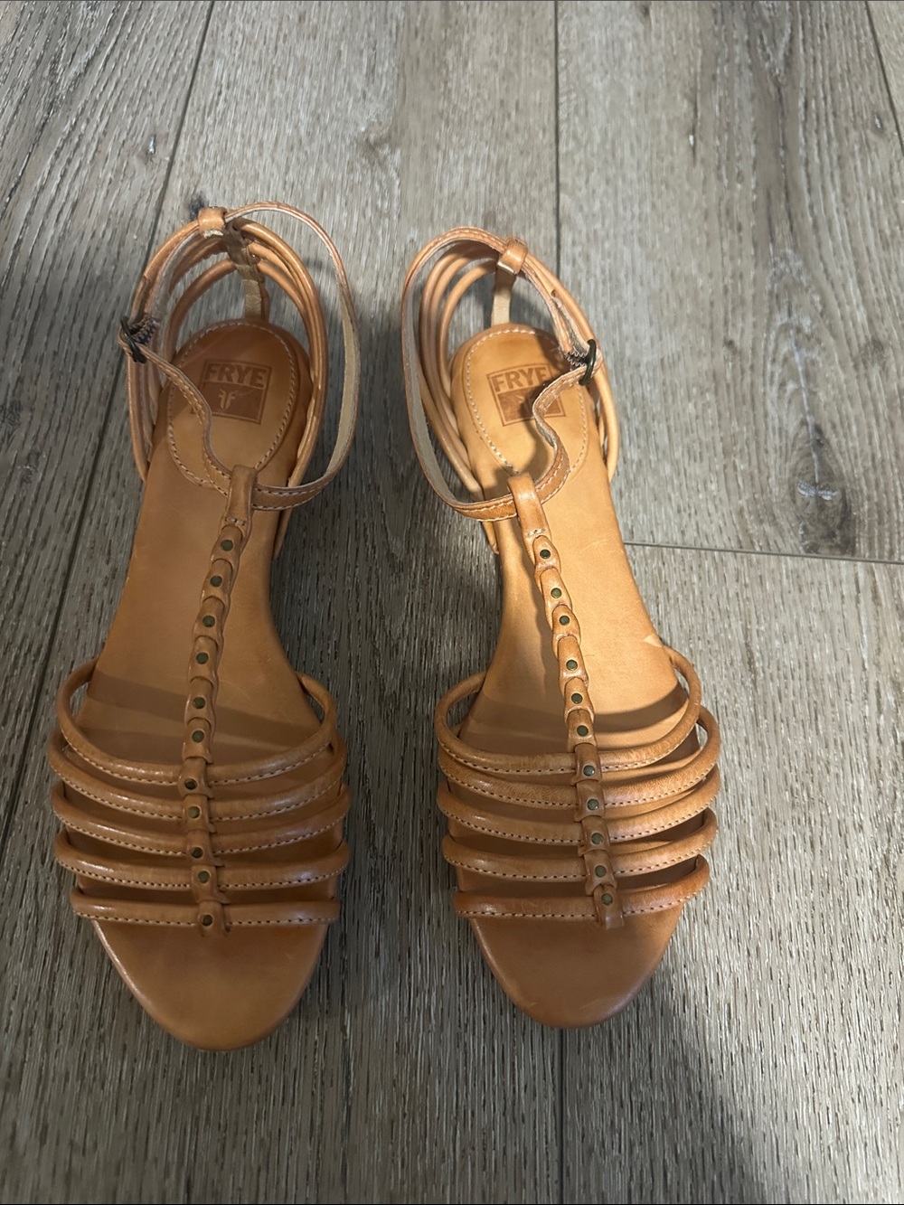 Frye Cognac Multi-Strap Studded Leather Sandals